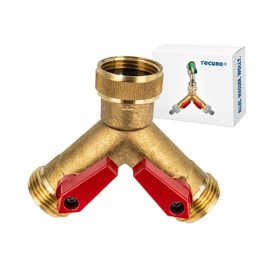 tecuro 2-way Y-distributor 1 inch (DN20), individually lockable by ball valves, blank brass