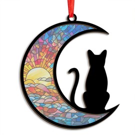 AXIARA Cat Lover Gifts for Women - Christmas Ornaments, Cat Birthday Gifts for Women, Black Cat Decor, Cat Sympathy Gift, Memorial Gifts for Cat Lovers - Christmas Tree Decoration Suncatcher Ornament