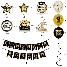 Xunerloy Graduation Decoration, Graduation Party Decoration 2025, Black Gold Graduation Decoration, Graduation Decorations Photo Props