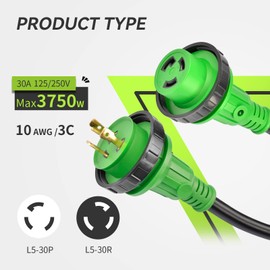 RVMATE Marine Shore Power Cord 12FT, 30A 125V Marine Shore Boat Extension Cord, Stow,10AWG/3C