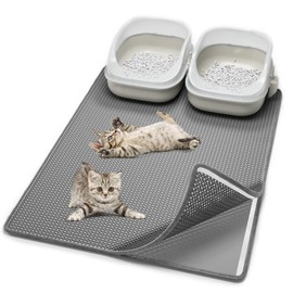 Cat Litter Mat, 35"x 24" Honeycomb Cat Litter Trapping Mat, Detachable Double Layer Cat Litter Box Mat, Urine Proof Waterproof Kitty Litter Mat, EVA Cat Litter Catcher Mat, Easy Clean, Washable, Gray