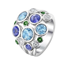 Mnyixsi Fashion Sterling Silver Colorful Cubic Zirconia Ring for Women, Faux Multicolor Multi-Stone Silver Crystal AAA CZ Stone Cocktail Party Promise Eternity Statement Ring Gift, Size 9, Stone, Cubic Zirconia