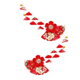WOONEKY 2pcs Japanese Kimono Hair Clips with Cherry Blossom Tassels for Weddings and Traditional Attire Soft Fabric Accessories for Women for Festivals and Daily Wear