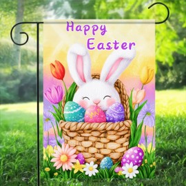 BlissYard Happy Easter Garden Flags 12x18 Inch Double Sided Bunny Flowers Small Seasonal Decoration Easter Egg Yard Flag for Holiday Anniversary Yard Outdoor Decor Outside Banner