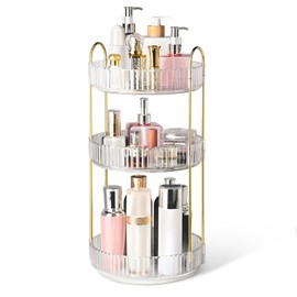 Brothersbox Rotating Makeup Organizer for Vanity, 3 Tier Perfume Organizers Skincare Organizers and Storage for Bathroom Countertop, Spinning Cosmetic Organizer for Bedroom Dresser Counter, Clear