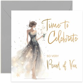 Beautiful Well Done Cards for Her - Time To Celebrate - Very Proud of You Card for Female Friend - Graduation Cards for Daughter, Granddaughter, Sister - New Job, Housewarming, Congratulations