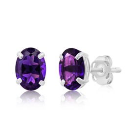 14k Gold Purple Amethyst Oval Stud Earrings for Women | 7x5mm February Birthstone Earrings | Yellow Gold Amethyst Earrings for Women | Amethyst Gold Earrings by MAX + STONE…