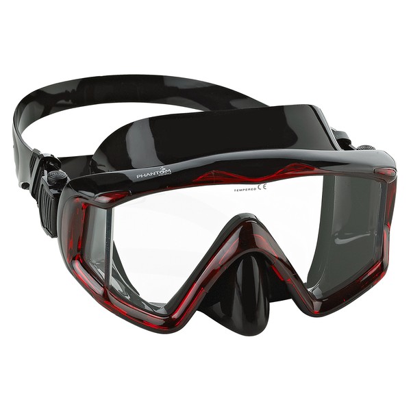 Phantom Aquatics Panoramic Scuba Snorkeling Dive Mask, Black/Red