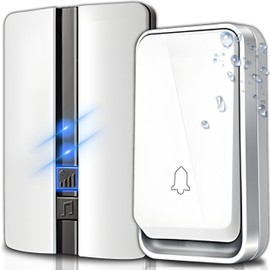 Retoo Wireless Doorbell, Front Door Bell, Wireless Set Range 240 dB Volume Levels 51 Melodies Volume Levels for Homes, Garden, White, Plug-in Receiver, Bell Button