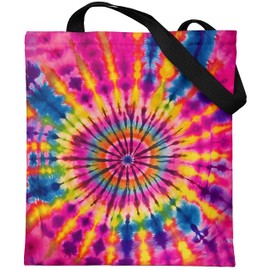 Loxato Tote Bag with Zip - Women's Shoulder Bag with Zip - Waterproof Oxford Fabric - Printed Fabric Bag - Shoulder Bag Large W 37 x H 42 cm - Women's Bag, tie die rainbow, L