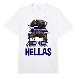 Hellas Greece Girl Messy Hair Bun Proud Greek Language Comfort Colors Adult Heavyweight T-Shirt