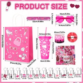 Ovveroche 134 Pcs Pink Girls Party Favors Pack, Birthday Supplies Includes Pink Cups Handbags Keychains Bracelets Hair Bands Etc, for Kids Girls Birthday Party decoration Supplies
