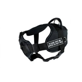 Dean & Tyler Black with Reflective Trim Fun Dog Harness with Padded Chest Piece, Please Give Me Space Do Not Pet, Medium, Fits Girth Size 28-Inch to 34-Inch