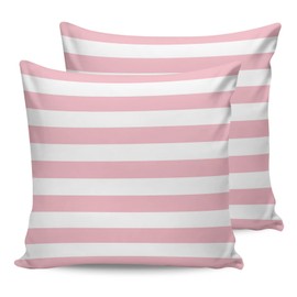 ALAGEO Outdoor Waterproof Pillow Covers for Patio Furniture Pink and White Stripes Decorative Throw Pillow Cover Solid Striped Pillowcases Set of 2 Cushion Case for Sofa Couch Chair 18 x 18 in
