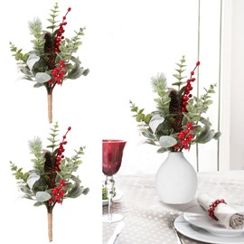 RoseCraft 2PCS Christmas Decorations, 16.5Inch Artificial Red Berry Flowers Stem Table Decorations Twig Branches Ornaments, for Xmas Holiday Party Vase Flower Arrangement Decor.