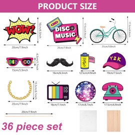 DJFOG 90s Spirit with 36-Piece Photo Booth Props Set - Ideal for Retro-Themed Parties, Y2K & Hip Hop Events - Ideal for Take Photo - Create Unforgettable Memories with Vintage 1990s Style Snapshots