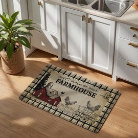 Farmhouse Kitchen Rug and Mat, Anti Fatigue PVC Non Slip Rugs for Kitchen Floor, Rooster Decor Mats Cushioned Waterproof for Kitchen Laundry Hallway Sink 18 * 30+18 * 48+18 * 60in