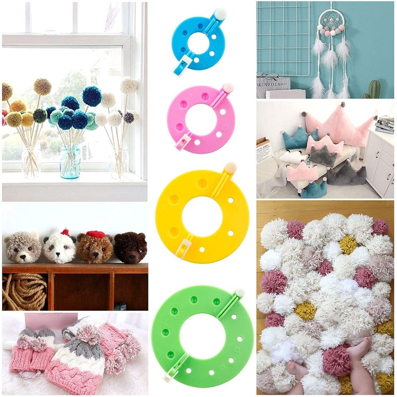8 Pompom Maker in 4 Sizes, Plastic Pompom Machine, Hobby