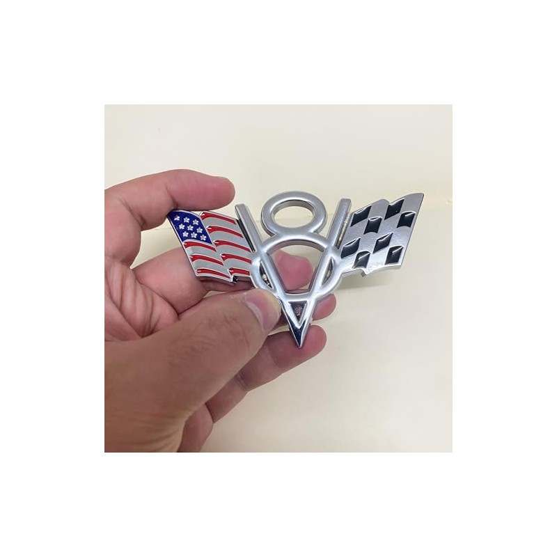 2PC V8 Emblem Badge 3D Metal American Flag Style Car