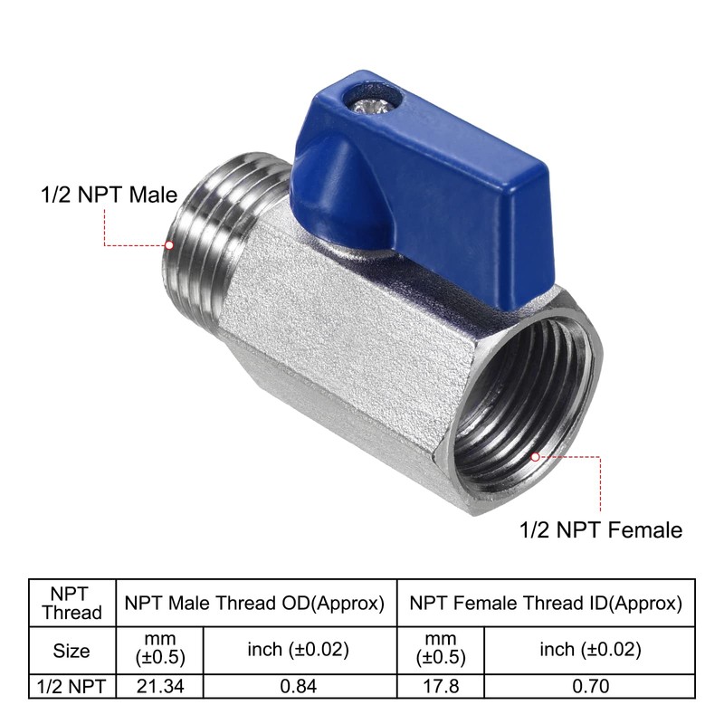 PATIKIL 1/2 NPT Brass Mini Ball Valve, 1 Pack NPT