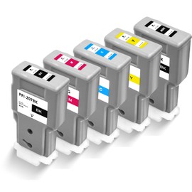 PFI-207 300ML Pigment Ink Tank Set Replacement for Canon PFI207 PFI-207MBK PFI-207BK PFI-207C PFI-207M PFI-207Y Ink Cartridge High Capacity for IPF680, 685, 780, 785 Printers (MBK, BK, C, M, Y, 5Pcs)