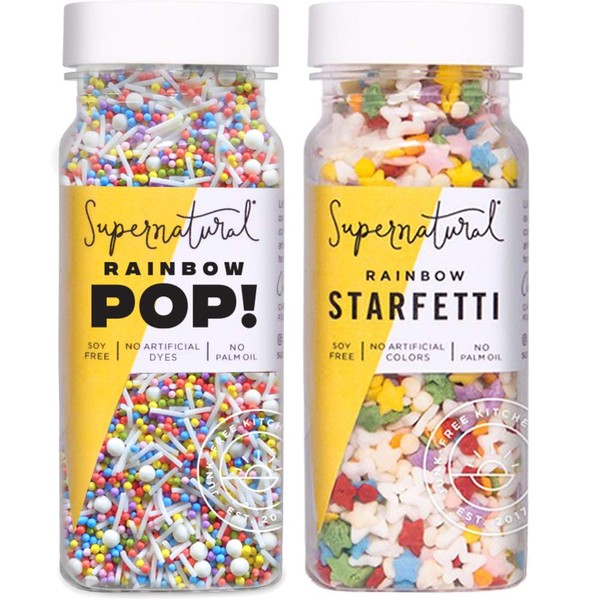 Rainbow Pop! & Rainbow Starfetti Sprinkles by Supernatural, Natural Confetti Sprinkles Variety Pack, Gluten Free, Vegan, No Artificial Dyes, Soy Free for Healthy Baking, 3 oz (2 Pack)