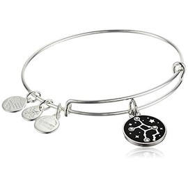 Alex and Ani Zodiac Expandable Bangle for Women, Virgo Charm, Black Epoxy and Crystals, Shiny Silver Finish, 2 to 3.5 in