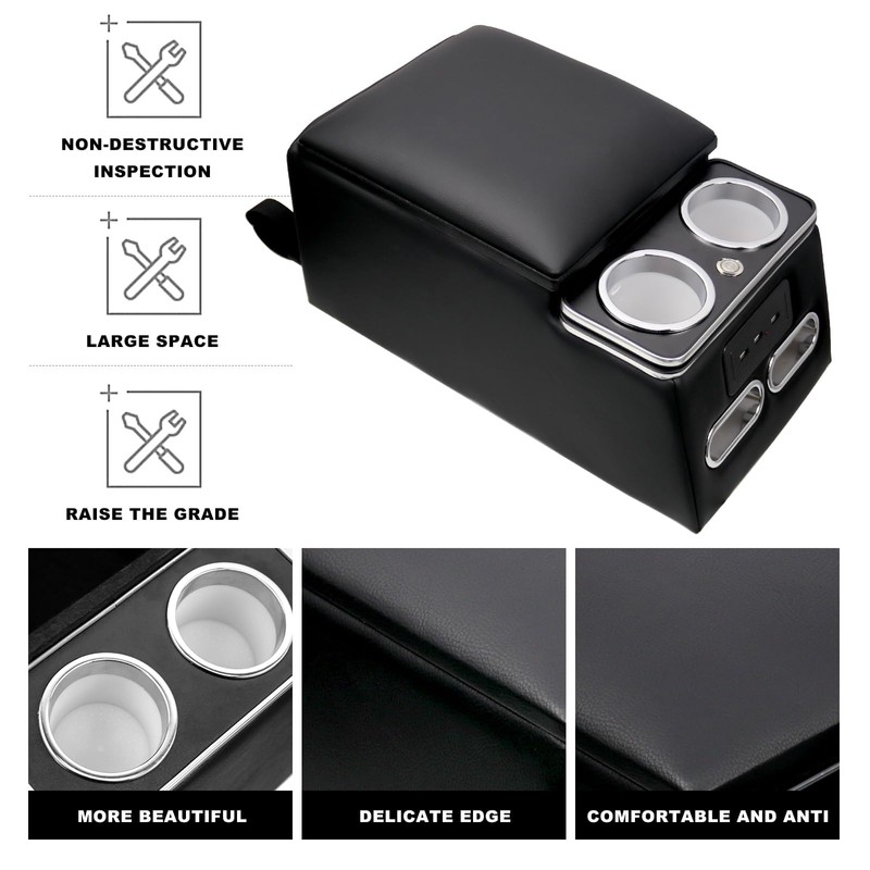 Frtcaty Black Universal Truck Seat/Bench Organizer with LED Light, USB