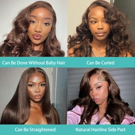 Jreitsere 32 Inch Chocolate Brown Lace Front Wig Human Hair 13x6 Hd Body Wave Lace Front Wigs Human Hair Pre Plucked Brown Wig 180 Density