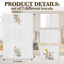 DETIHO Cute Kitchen Towels Set of 2, Absorbent & Reusable Dish Towels for Kitchen Cleaning, Decorative Hand Towels with Floral Design, Drying Dishes & Kitchen Decorations（B01