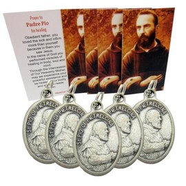 Westmon Works Padre Pio Pendants Medals and Holy Card Catholic Saint Bulk Pack Set, 5 of Each