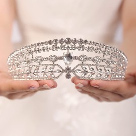 Wekicici Wedding Tiara Crystal Silver Princess Crown for Women Rhinestone Headband Birthday Party Prom Queen Crowns Wedding Headband for Brides(Silver)