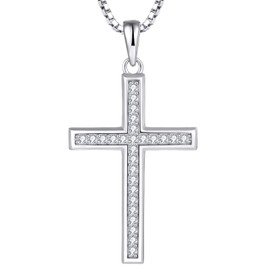 YL Cross Necklace for Women Sterling Silver Plain Cross Pendant Necklace 1.18" Cubic Zirconia Jewelry Gifts for Men