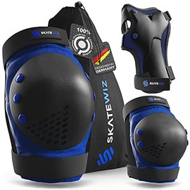 SKATEWIZ Skate Pads - Skateboard Pads for Kids 8-14 - Smash - Size S in Blue Black - Skating Pads Knee Pads for Roller Skating Pads Kids Knee Pads - Skateboard Gear Kit Protection Skate