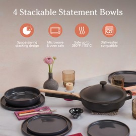 Our Place Dinner Bowls - Set of Four 8.5" Handcrafted Ceramic Bowls | Half-Plate, Half-Bowl Design for Pasta, Salads, & More | Chip-Resistant, Restaurant-Grade, Stackable | Char