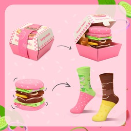 AGRIMONY Pink Burger Socks Box for Women Teen Girls Mom- Funny Gifts Hamburger Fun Novelty Funky Crazy Silly Cool Cute Food Socks-Mothers Valentines Day Birthday Gag Christmas Gifts Stocking Stuffers