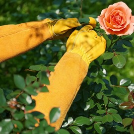 Gardening Gloves,thorn proof gloves,long garden gloves,leather gardening gloves for women (yellow, L)