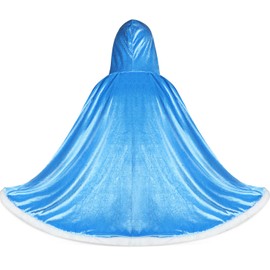 SATINIOR 4 Pieces Fur Princess Hooded Cape Cloaks Costume for Girls Princess Costumes Party Accessories (Height 47 Inch/ 120 cm, Blue)