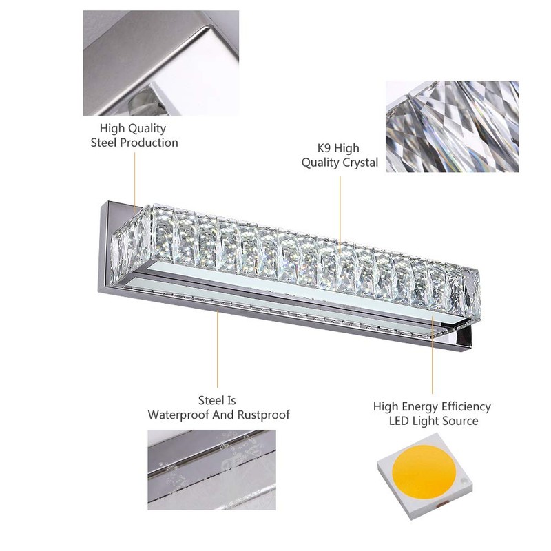 Crystal Vanity Lights, Bathroom Vanity Lighting Fixtures Over Mirror, LED