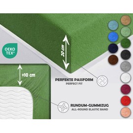 Sesto Senso Fitted Sheet 140 x 200 cm Dark Green for Topper Terry Cloth with Elastic Band 100% Cotton