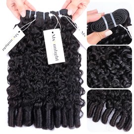 MsSunlight Burmese Curly Bundles Human Hair 100% Unprocessed Quick Weave 15A Water Wave with Spiral Curly End Real Human Hair Extensions Natural Black 26 Inch