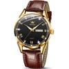 OLEVS Mens Brown Watches,Men Gold Watch Black Face,Mens Wrist Watch