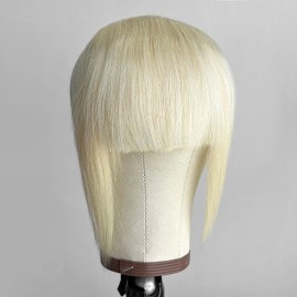 Soft and Bouncy Clip in Fringe Bangs 100% Remy Human Hair Bangs with Clip Natural Straight Human Hair Bangs for Black Blondecolor: Platinum Blonde 60
