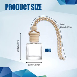 5PCS Hanging Car Air Freshener, Car Diffuser, Car Perfume Bottle with Wooden Cap, Empty Glass Aromatherapy Diffuser Clear Car Fragrance Holder Pendant for Car Decor