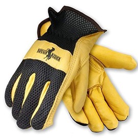 Galeton 12207-XL Rough Rider Mesh Back Premium Leather Driver Gloves, X-Large, Gold/Black (Pack of 12)