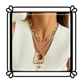 DIONFEI Fashionable Layered Gold Chain Pendant Necklace - Beige Rope With Geometric Pendant - Vintage Choker Design Jewelry