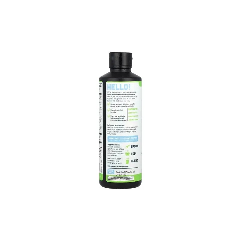 Omega 3 Líquido Barlean's Suplemento Sabor Limón 454g Sin Gluten