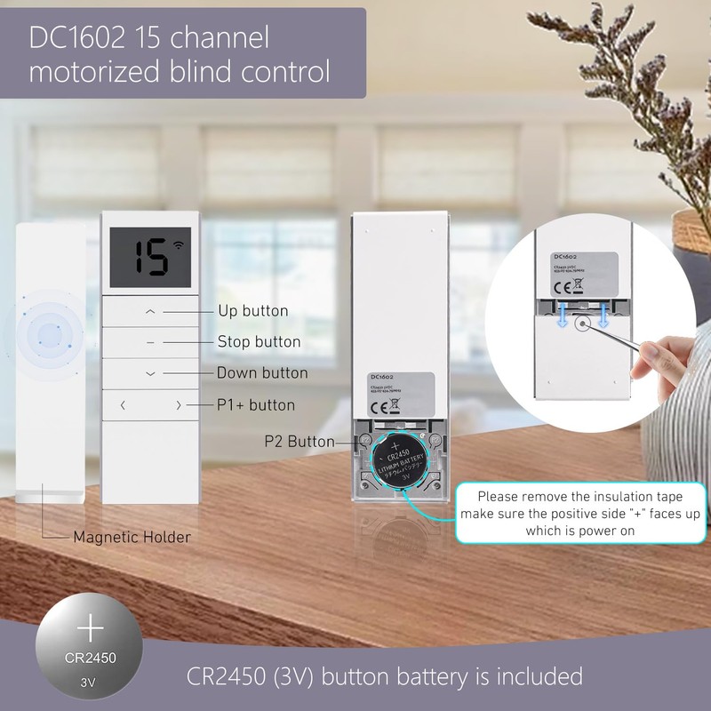 DC1602 15-Channel Replacement Remote for Motorized Shades & Blinds -(Verify