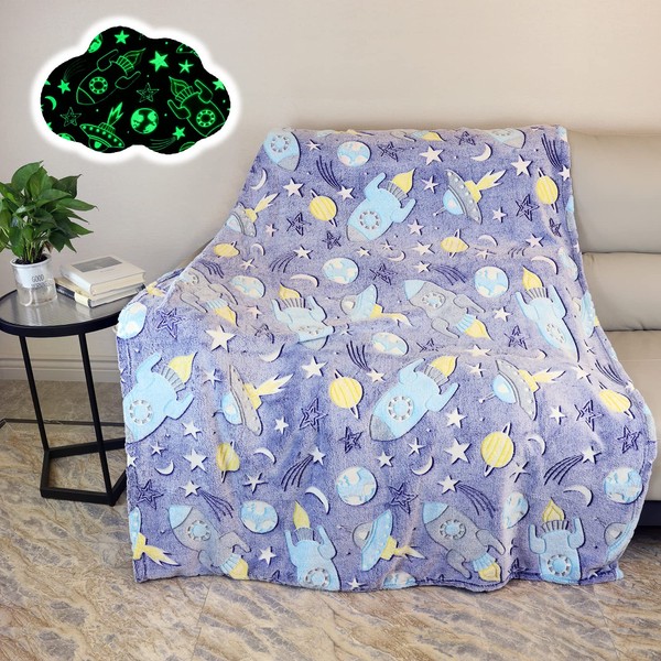Glow in The Dark Throw Blanket, Galaxy Stars Pattern Soft