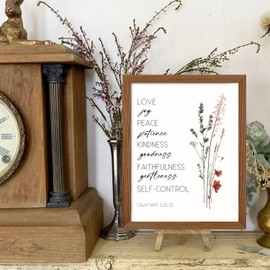 Small Christian Scripture Wall Art Bible Verse Galatians 5:22-23 Fruit Of The Spirit Decor Farmhouse Religious Theme Home Decor Framed Inspirational Boho Wall Decor Sign for Living Room Bedroom 8"x10"